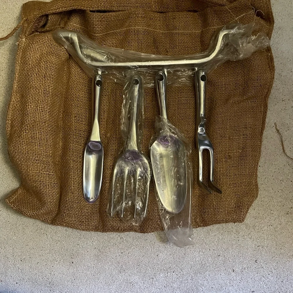 Restoration Hardware Stainless Steel Serving Utensil Set with Wall Rack - Silver